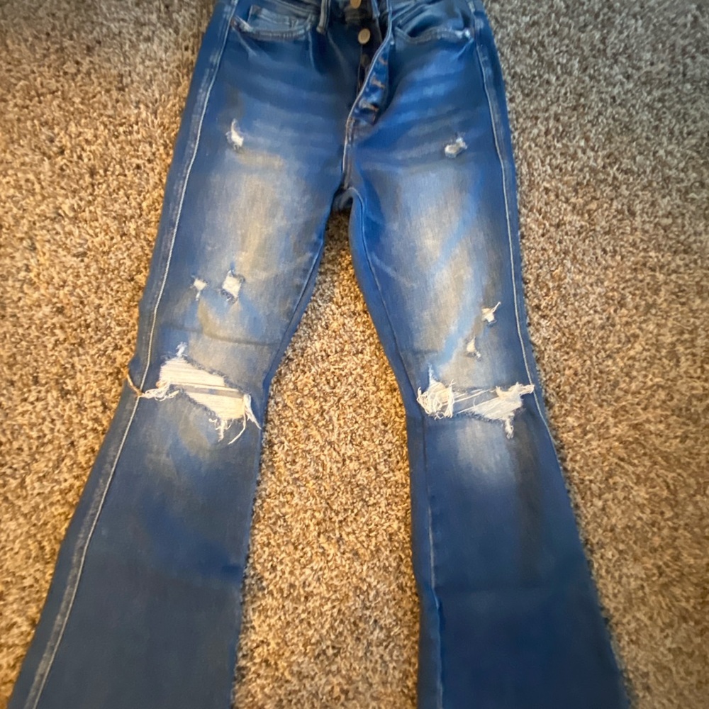 Flying Monkey Ripped Blue Flare Jeans worn 1x